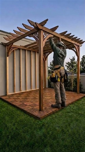 Modern Backyard Garden with Cozy Pergola and Fire Pit Design #OutdoorLiving #ModernBackyard #Pergola