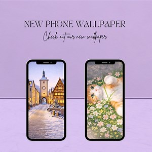 3D Phone Wallpaper Set Winter Village and Cat in Flower Meadow - Etsy Australia