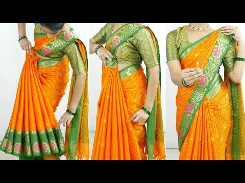 Easiest 4-Minute Silk Saree Draping HACK for DAILY Wear | NO PINS Style |saree draping for Beginners