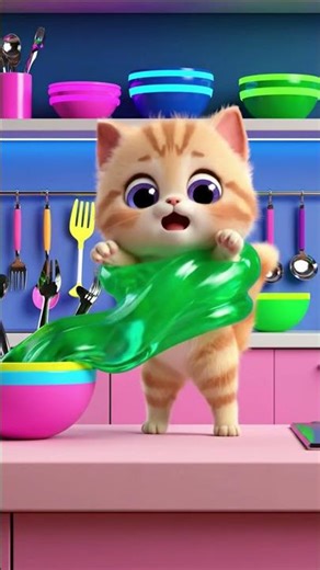 Puka Cat vs Rainbow Neon Slime! 🌈🍮 Hilarious 3D Cat Short #cat