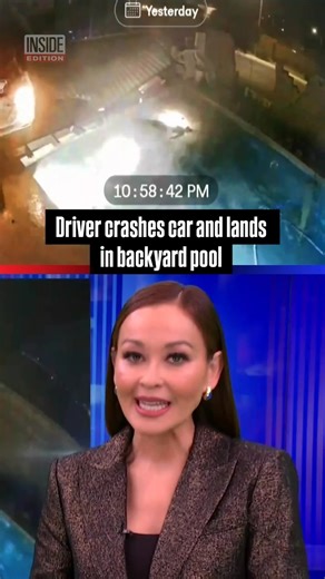 302K views · 2.7K reactions | Surveillance cameras captured a car crashing into a Las Vegas-area backyard. The car's driver was flung out of the vehicle, landing in a swimming pool. Homeowner Cletis Reed was about to relax in his hot tub when the accident happened. He told Inside Edition, "It sounded like a freight train." Reed waded into the pool to help, while one witness called 911. Another witness helped Reed pull the driver from the pool. | Inside Edition | Facebook