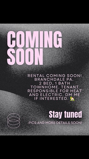 Rental coming soon! Branchdale PA. 2 bed, 1 bath townhome. Tenant responsible for heat and electric. $1200/month. Credit check required. Dm me if interested. 🏡 | Alyssa Folweiler - Realtor