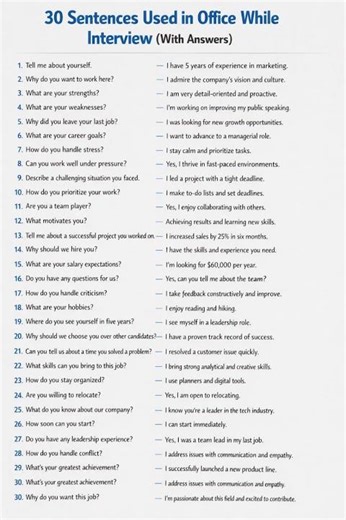 Office interview Q and A .learn english#vocab#englishlanguage #englishlearning #sentences