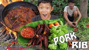 Primitive Technology - Cooking and braised PORK RIB for diner - Eating delicious | Survival challenge