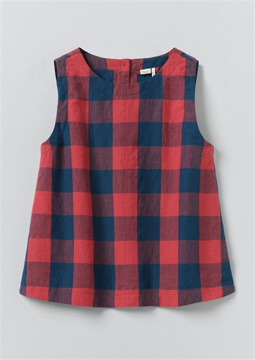 Gingham Check Linen Tank | Raspberry/Blue