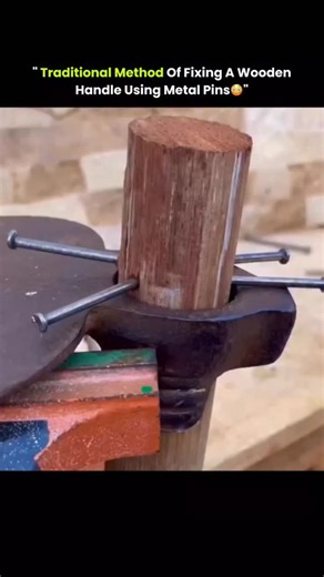 sci || tech || history on Instagram: "A skilled craftsman secures a wooden handle to a tool using four metal wedges hammered around it. This traditional technique locks the handle tightly in place, ensuring strength, durability, and years of use. We do not own any of the content. All credit goes to the respective owners. No copyright infringement intended. #veer_editex #knowledge #didyouknow #history #experiment #fyp #craftsmanship #technology"