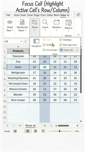Focus Cell in Excel Auto Highlight Active Cell Row & Column
