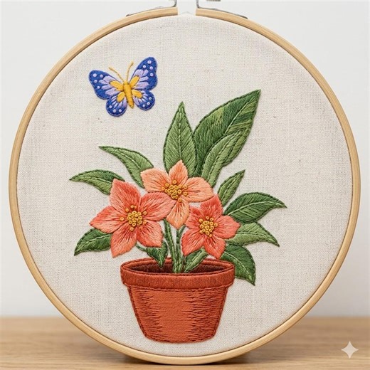 Butterfly Begonia Plant Pot Hand Embroidery Pattern PDF, Butterfly With Plant Hand Embroidery Design - Etsy
