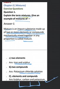 Explain the term mixtures. Give an example of mixtures of -... | Filo