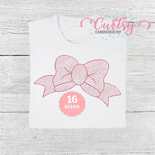 Bow Embroidery Design | Quick Stitch Bow | Vintage Stitch Sketch Fill | Machine Embroidery Design | 16 Sizes - Etsy