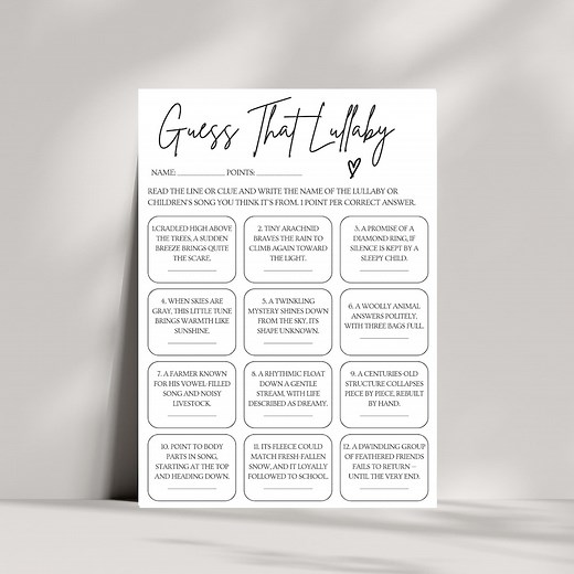 Guess That Lullaby Baby Shower Game: Printable Trivia (PDF Download - Etsy