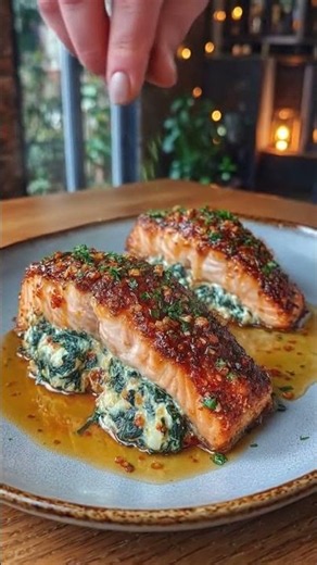 Crispy Stuffed Salmon with Spinach Vidio