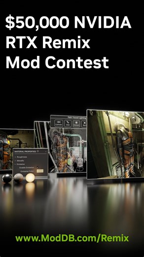 NVIDIA GeForce on Instagram: "🏆 Unleash your modding creativity in the $50,000 #RTXRemix Mod Contest 🏆 Transform your favorite RTX Remix-compatible classic games with stunning full ray tracing, hyper-realistic RTX graphics and remastered assets for a chance to win! Enter now → www.moddb.com/remix"