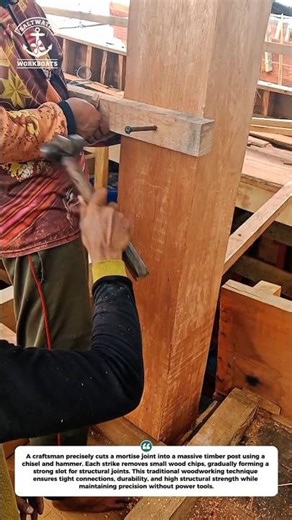 Traditional Mortise Cutting in Massive Timber Post | Hand Tool Precision