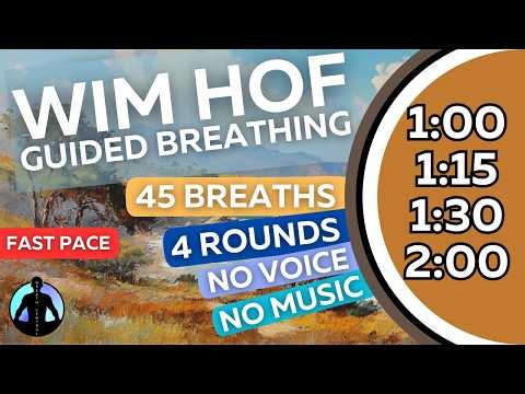 WIM HOF Guided Breathing | 45 Breaths 4 Rounds Fast Pace | Up to 2:00min | No Voice No Music