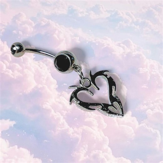 Heart Dangle Belly Ring | Emo Y2K Black Navel Piercing, Alternative Gothic Alt Jewelry - Etsy