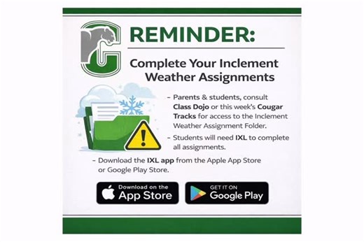 Cordova Middle Optional School on Instagram: "CMOS Cougars—stay on track! ✅ Finish your inclement weather assignments (yes, you can do them on your phone!). Find the folder in Class Dojo or this week’s Cougar Tracks. Use IXL—download on Apple App Store or Google Play. ¡Cougars de CMOS—sigan avanzando! ✅ Completen sus tareas por inclemencias (¡sí, pueden hacerlas en su celular!). Encuentren la carpeta en Class Dojo o en el Cougar Tracks de esta semana. Usen IXL—App Store o Google Play."
