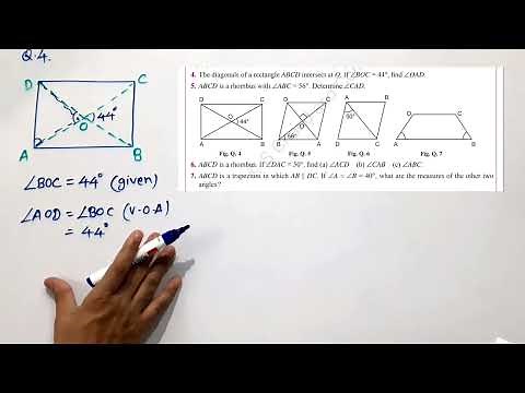the diagonals of a rectangle ABCD intersect at O. if angle BOC=44⁰, find angle OAD.