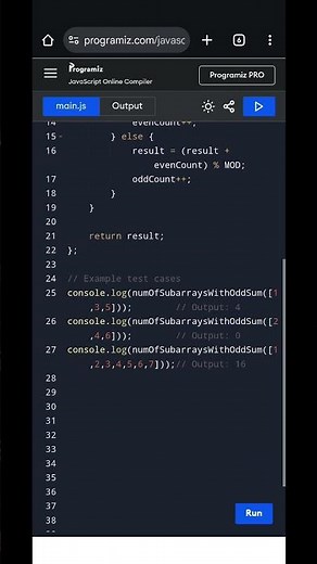 JavaScript Program to Count Subarrays with Odd Sum | Efficient O(n) Solution