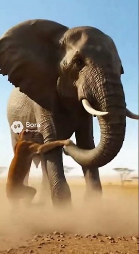 Lion vs Elephant: Clash of the Savannah Titans【AI-Generated】