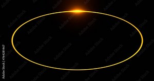 Oval gold frame with yellow beam. Glowing elongated circle illuminated by 3d render golden luminous line moving for effective advertising and electric led shows