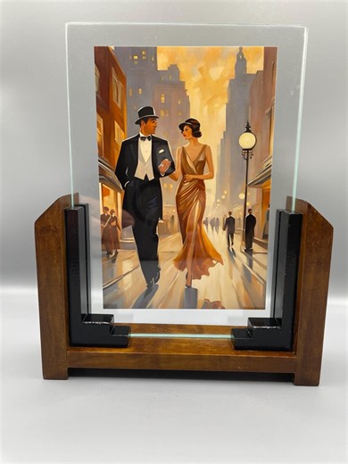 Art Deco Photo Frame in Solid Wood Black & Walnut - Vintage Design Table Frame With Double Glass - Etsy