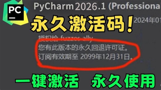 【永久激活码】2026最新python安装 pycharm安装激活教程，一键激活，永久使用，附专业版激活码 安装包，超详细Python教程！！
