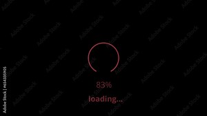 Loading screen animation. Red loading… animation with black background. Loading screen in web browser. Loading information or downloading object.