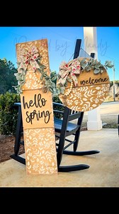 This porch set is SO perfect 🌸I made this Spring Porch Set (door hanger and leaner) with the help of my glowforge! The stencil you see me using is made of a plastic film called Mylar. I cut it on my laser using a low power. Be sure to WATCH your material while cutting so you don’t burn the place down 👀I use stencils SO often. It saves a ton of time and adds a lot of detail to the signs. I have the SVG file for this pattern listed if you want to make this sign too! Paintedbymandy.com I’m sure y