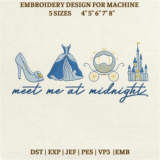 Meet Me at Midnight Princess Machine Embroidery File, Shoe and Dress Design (instant Download) - Etsy
