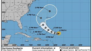 Humberto is now a hurricane & expected to strengthen. Latest forecast for NC