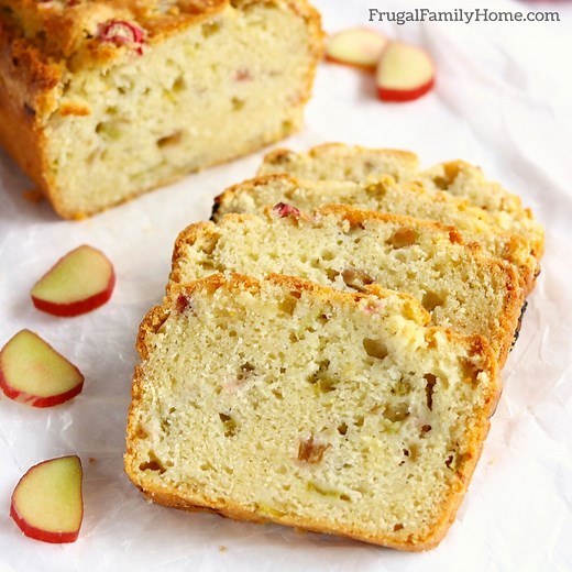 Warm, sweet, tart, and delicious describes this quick rhubarb bread recipe. Even if you aren’t a rhubarb fan, this recipe will convert you. Get the printable recipe, https://frugalfamilyhome.com/food/recipes/best-rhubarb-bread-recipe | Frugal Family Home