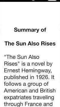 The Sun Also Rises Summary