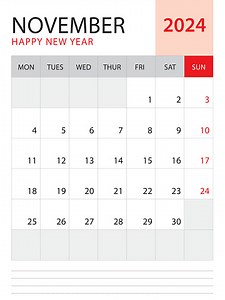 November 2024-Calendar 2024 template vector on red background, week...