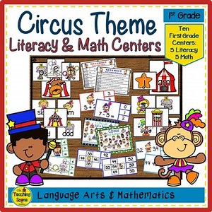 First Grade Circus Themed Literacy & Math Centers & Activities