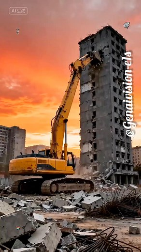 watch the epic power of a massive excavator as it destroys a tall...