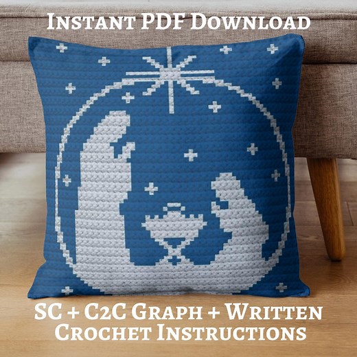 Nativity Graph Crochet Pattern, Throw Pillow, Wall Hanging, Blanket, SC   C2C Written Instructions, PDF Download, Christmas Decor, Winter - Etsy
