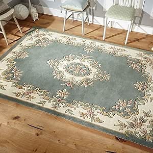 Handmade Royal Aubusson Traditional Wool Area Rug 8' x 10' Space Dyeing Imported Premium Wool Area Rug Unique Modern Design Carpet for Living Room, Bedroom and Dining Room (8' x 10', Green)