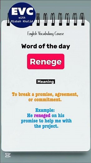 Renege Meaning in English| English Vocabulary Course #english #vocabulary