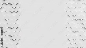 Abstract geometric background moving down. White surface with hexagonal shapes showing both sides. 3d animation ready to loop