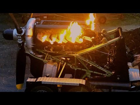 Rolls-Royce Merlin engine starts to spit fire