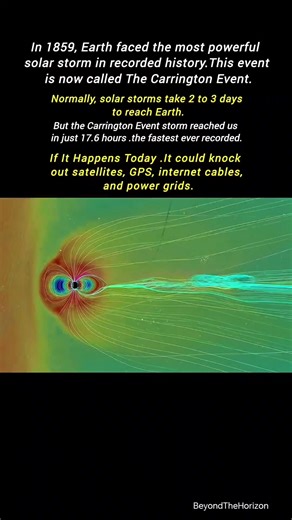 In 1859, Earth faced the most powerful solar storm in recorded history — The Carrington Event. 💥 Normally, solar storms take 2-3 days to reach us… but this one struck Earth in just 17.6 hours, the fastest ever recorded. Back then, it set telegraph wires on fire, shocked operators, and lit up the skies with auroras seen as far as Cuba. ⚠️ But imagine if it happened today… Satellites would be fried, knocking out GPS, weather monitoring, and global communications. Internet cables and servers could