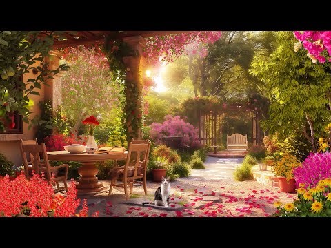 Cozy Spring Morning: Wake Up to a Peaceful Garden View with Sunrise, Flowers & Birds Songs