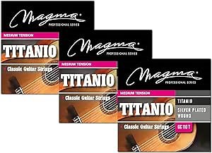 Magma Classical Guitar Strings Medium Tension Classical Acoustic Guitar Strings - Titanium Nylon Trebles - Silver Plated Copper Basses (GC110T) - 3 Sets