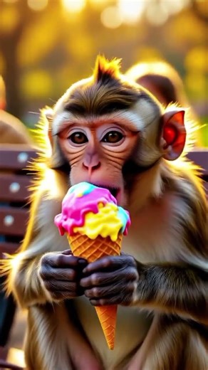 Funny Monkey Eating Ice Cream 🍦🐒 | Cute Animal ASMR Video