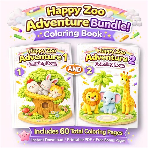 Zoo Animals Coloring Book Bundle 2-in-1 Printable PDF Kids Activity Pack - Etsy