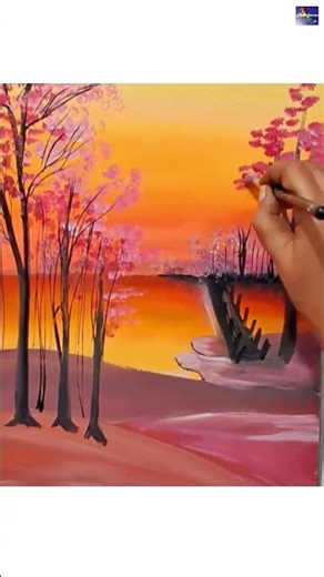 Winter Sunset 💖 #acrylicpainting #painting #shorts