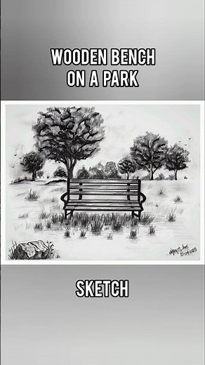 Drawing a wooden bench on a park. black and gray. #drawing