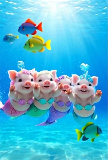 “4 Mermaid Piglets Chasing Fish! 🐷🐟 (So Funny!)”