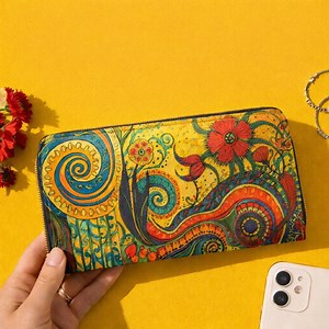 Boho Floral Zip Around Wallet, Art Nouveau Paisley Print, PU Leather Organizer - Etsy